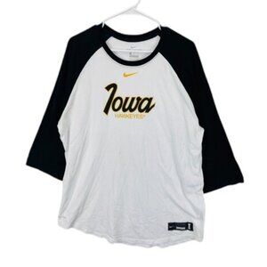 Nike Iowa Hawkeyes Baseball Shirt Men’s XL‎ White Black 3/4 Sleeve Raglan Tee